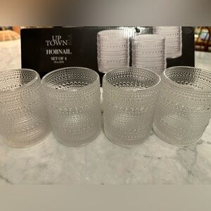 Set Of 4 NEW Clear 4” Old Fashion Hobnail Tumbler Drinking Glasses  MCM 10 Oz